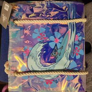 Disney Iridescent Tote with Stitch and Floral Design
